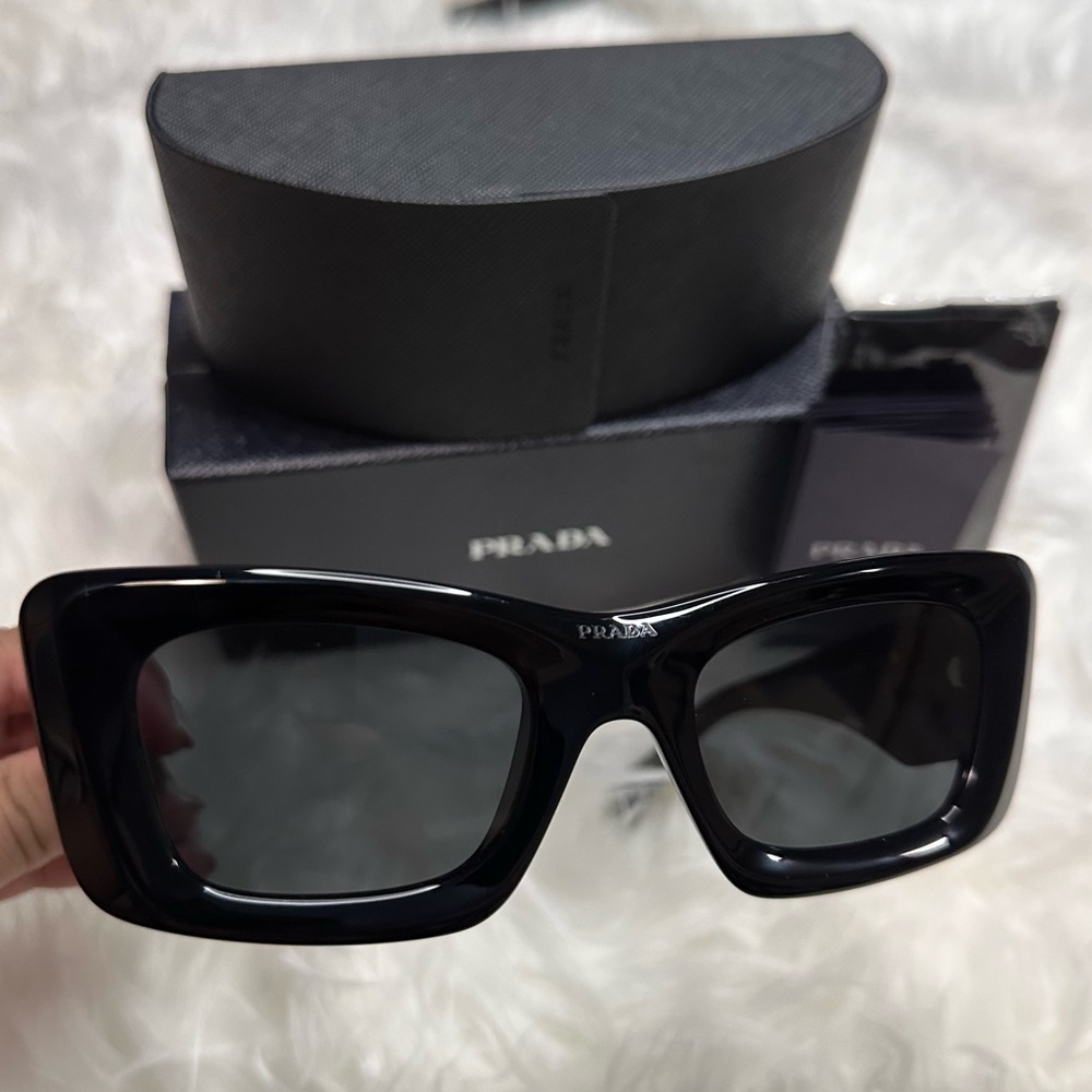 New Prada Rectangular Marble Acetate Cat-Eye Sung… - image 4